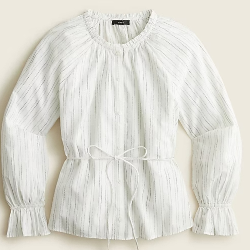 J.Crew Button-up tie-waist top in stripe